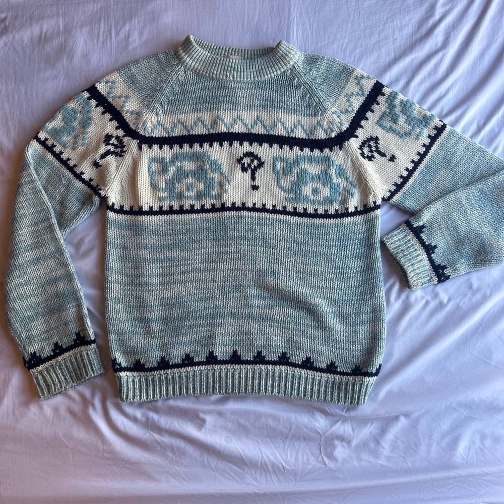 Men's Blue and Cream Sweater
